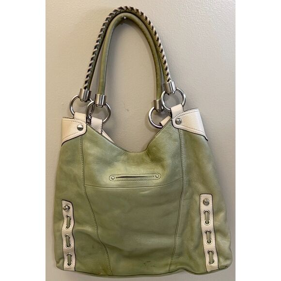 B. Makowsky sage green and white leather slouchy shoulder bag - Picture 4 of 12